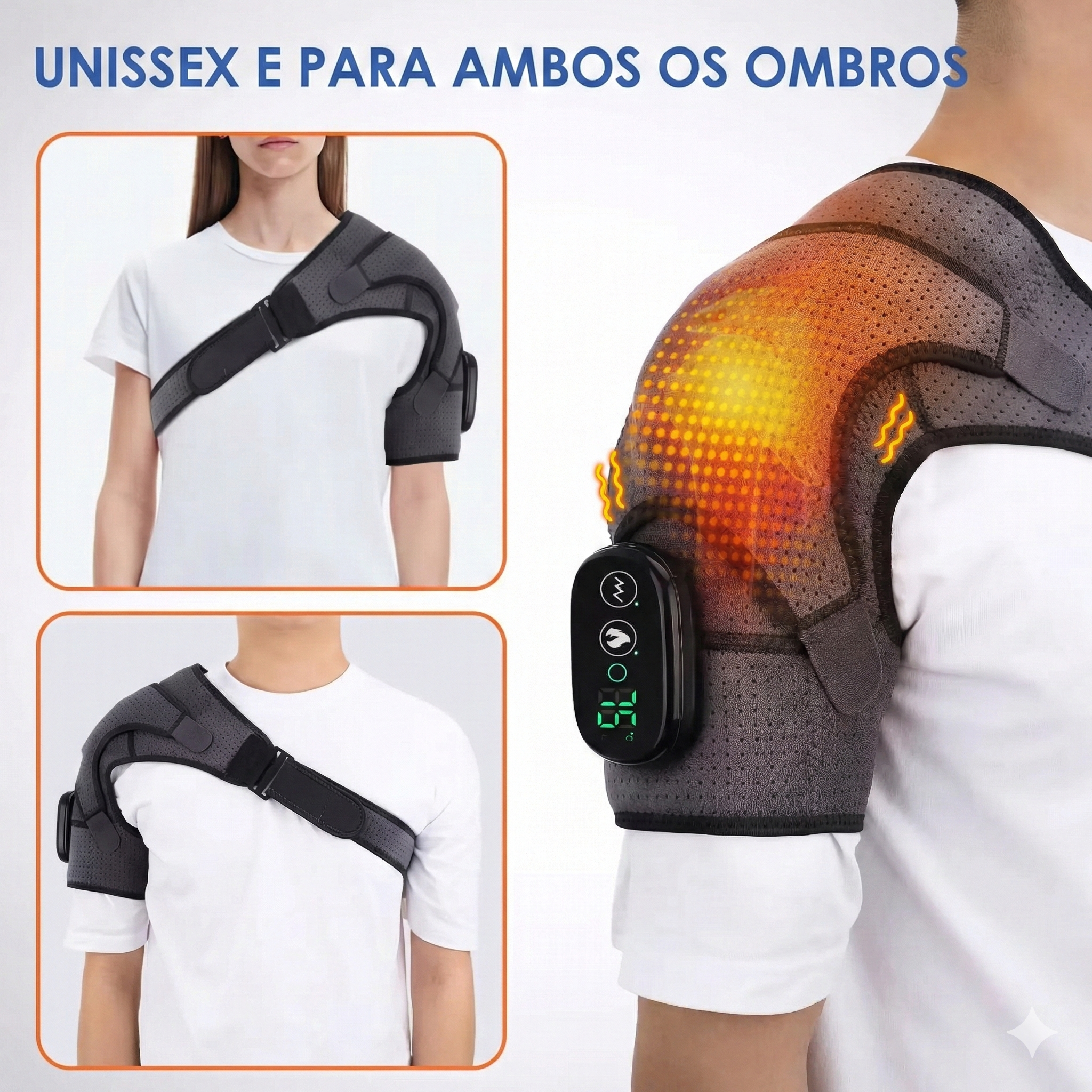Cinto Massageador Elétrico Aquecido para Ombro – Suporte/Estabilizador de Ombro com Compressa Quente LED Ajustável (Tipo Xale para Ombro)