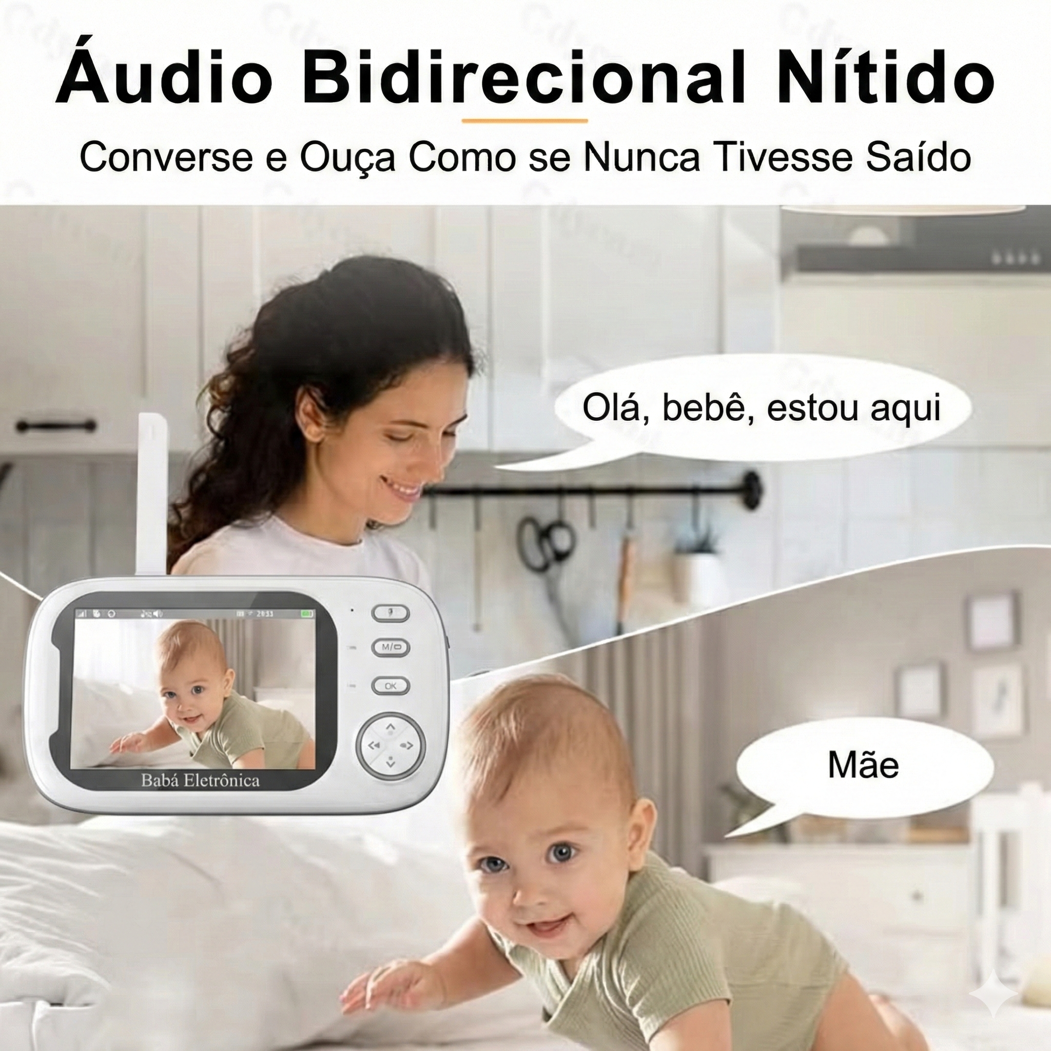 Monitor de Bebê 3,5 Polegadas com Câmera, Sem Wi-Fi, Babá Eletrônica com 8 Canções de Ninar, Áudio Bidirecional, Visão Noturna, Monitor de Vídeo para Uso Interno 👶📹