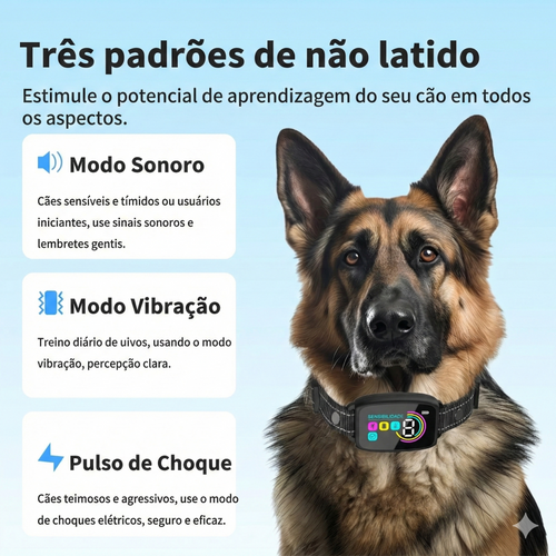 Coleira Anti-Latido Automática Inteligente para Cachorro - Modos Vibração, Beep e Choque Ajustável