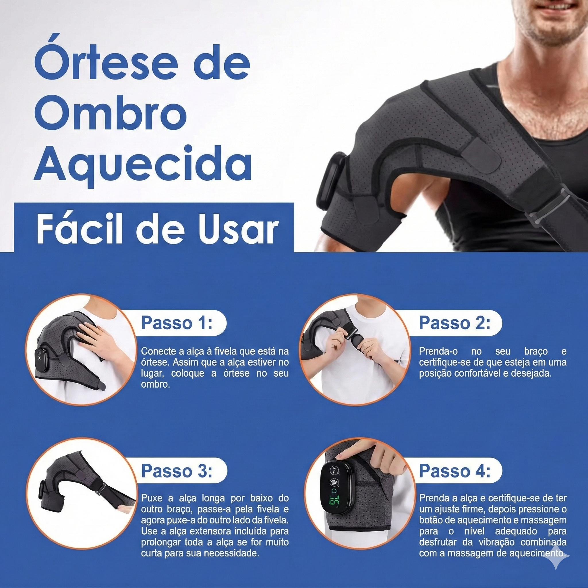 Cinto Massageador Elétrico Aquecido para Ombro – Suporte/Estabilizador de Ombro com Compressa Quente LED Ajustável (Tipo Xale para Ombro)