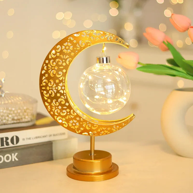 Luminária LED Lua Ramadan 2026 – Decoração Eid Mubarak em Metal para Casa e Quarto | Ramadan Kareem | Presente Islâmico para Eid al-Adha e Festas Muçulmanas