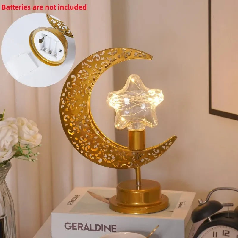 Luminária LED Lua Ramadan 2026 – Decoração Eid Mubarak em Metal para Casa e Quarto | Ramadan Kareem | Presente Islâmico para Eid al-Adha e Festas Muçulmanas
