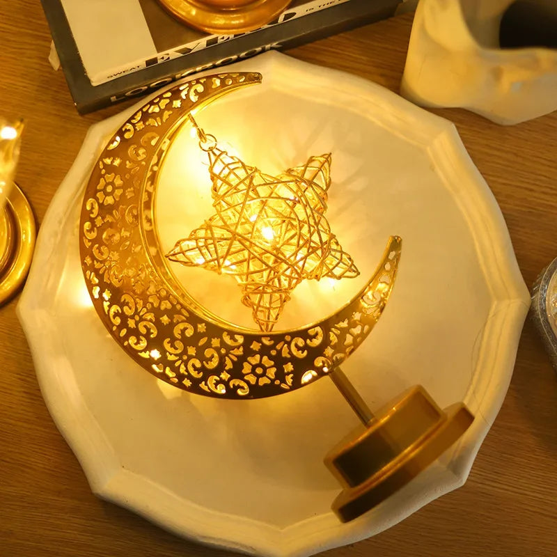 Luminária LED Lua Ramadan 2026 – Decoração Eid Mubarak em Metal para Casa e Quarto | Ramadan Kareem | Presente Islâmico para Eid al-Adha e Festas Muçulmanas