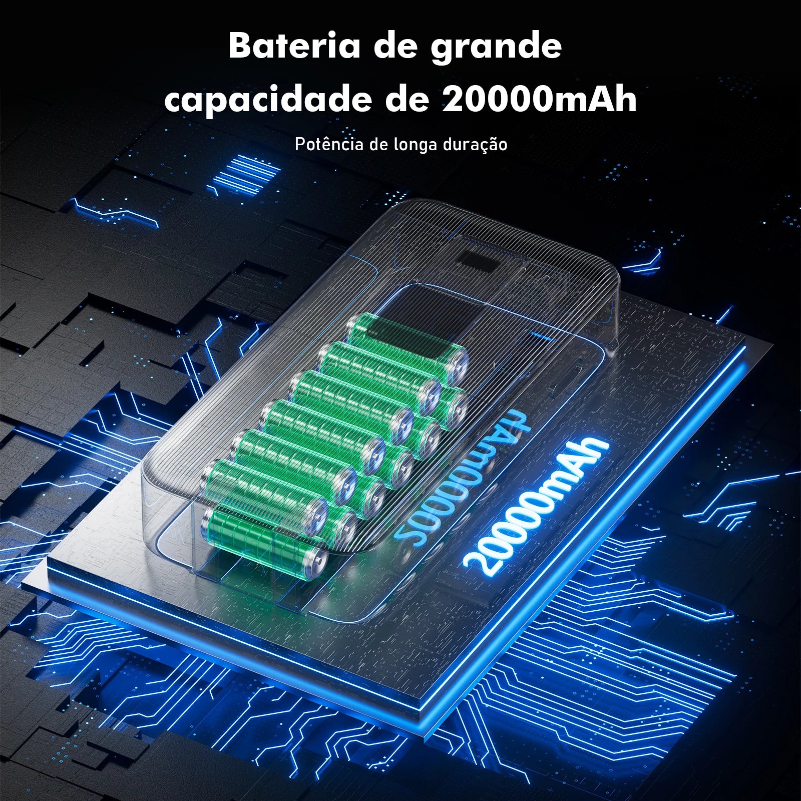 Carregador Portátil Power Bank 20000mAh, Baterias Recarregáveis, Powerbank Portátil, TYPE-C, USB, Preto, Do Brasil